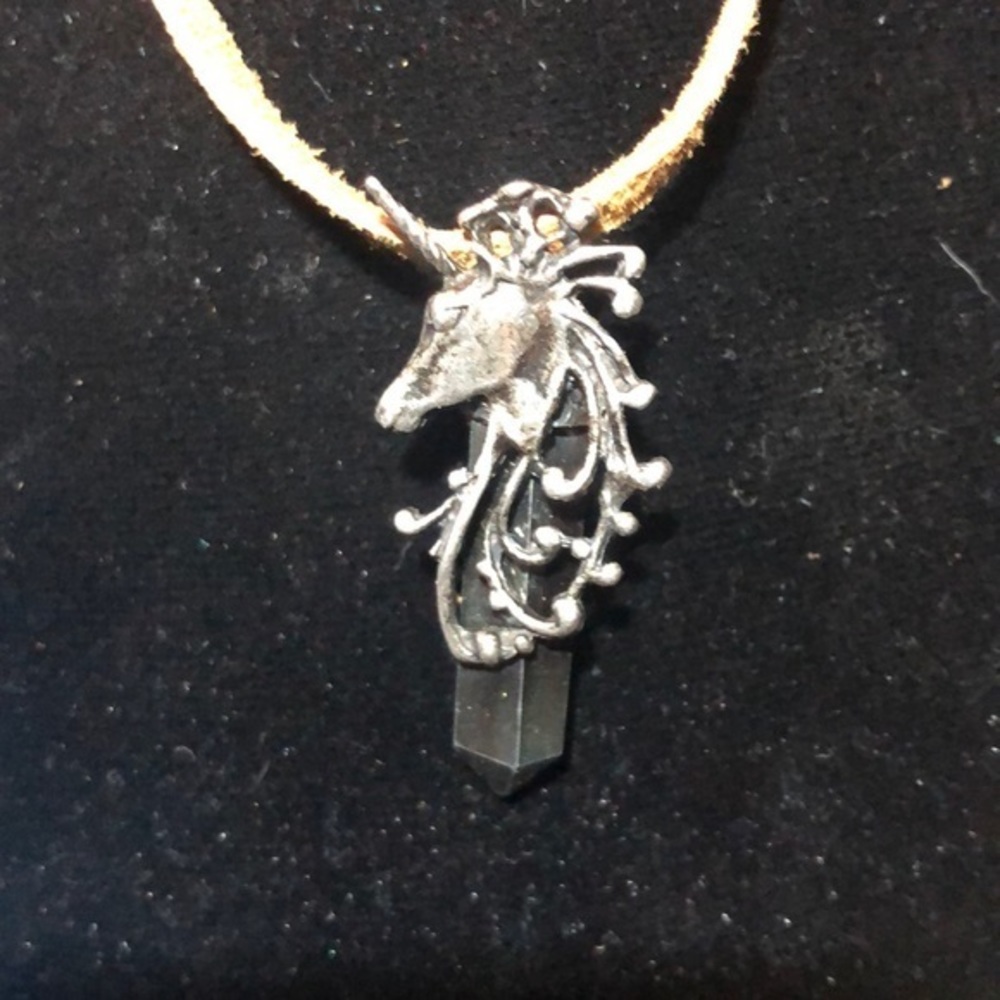 Hematite Point W/Silver Unicorn Pendant